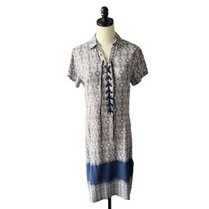 Javier Simorra Laced Front Tie Dye Block Print Dress | 4